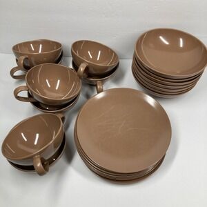 Vintage Texas-Ware Brown Melamine 8 Dessert Plates 7 Bowls 8 Cups-23 Piece Set
